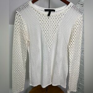 BCBGMAXAZRIA Ivory White Crochet Lace Long Sleeve Top Y2K Boho Sheer Size L